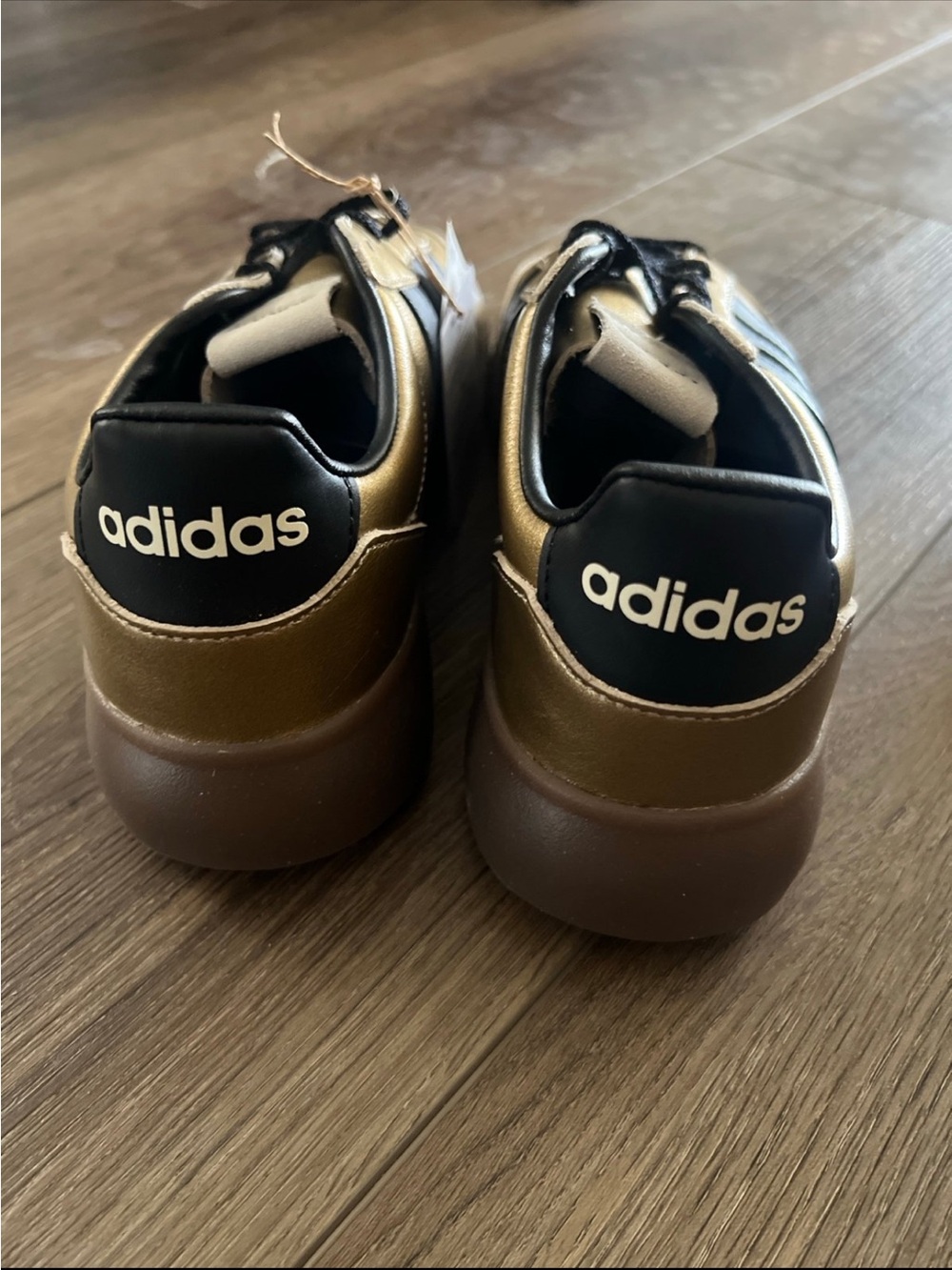 Adidas woman’s Gold Samba-Inspired Sneakers with Black Stripes - Picture 3 of 4